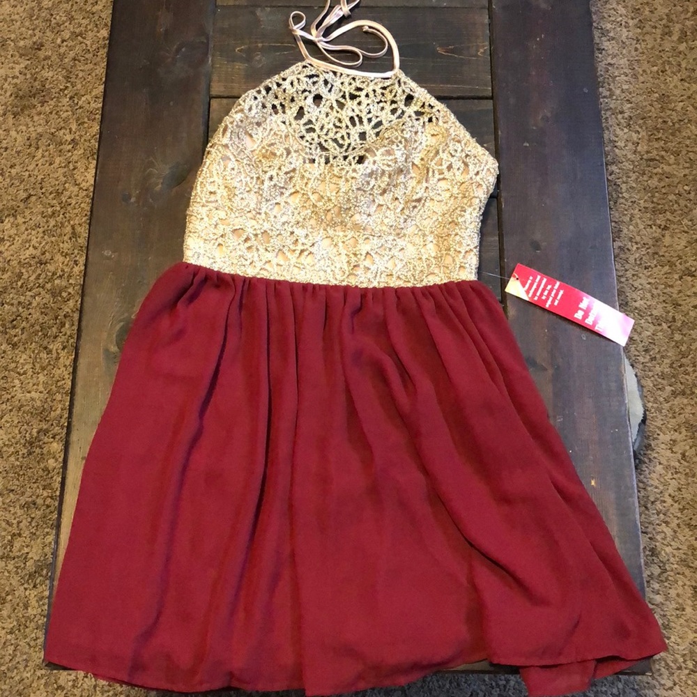 Maroon and gold dress